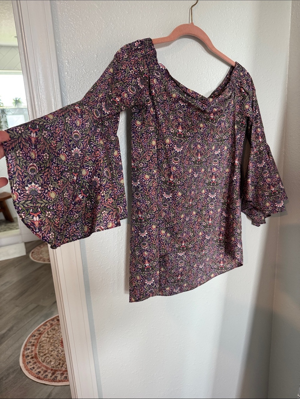 ANTONIO MELANI Purple Floral Bell-Sleeve Blouse